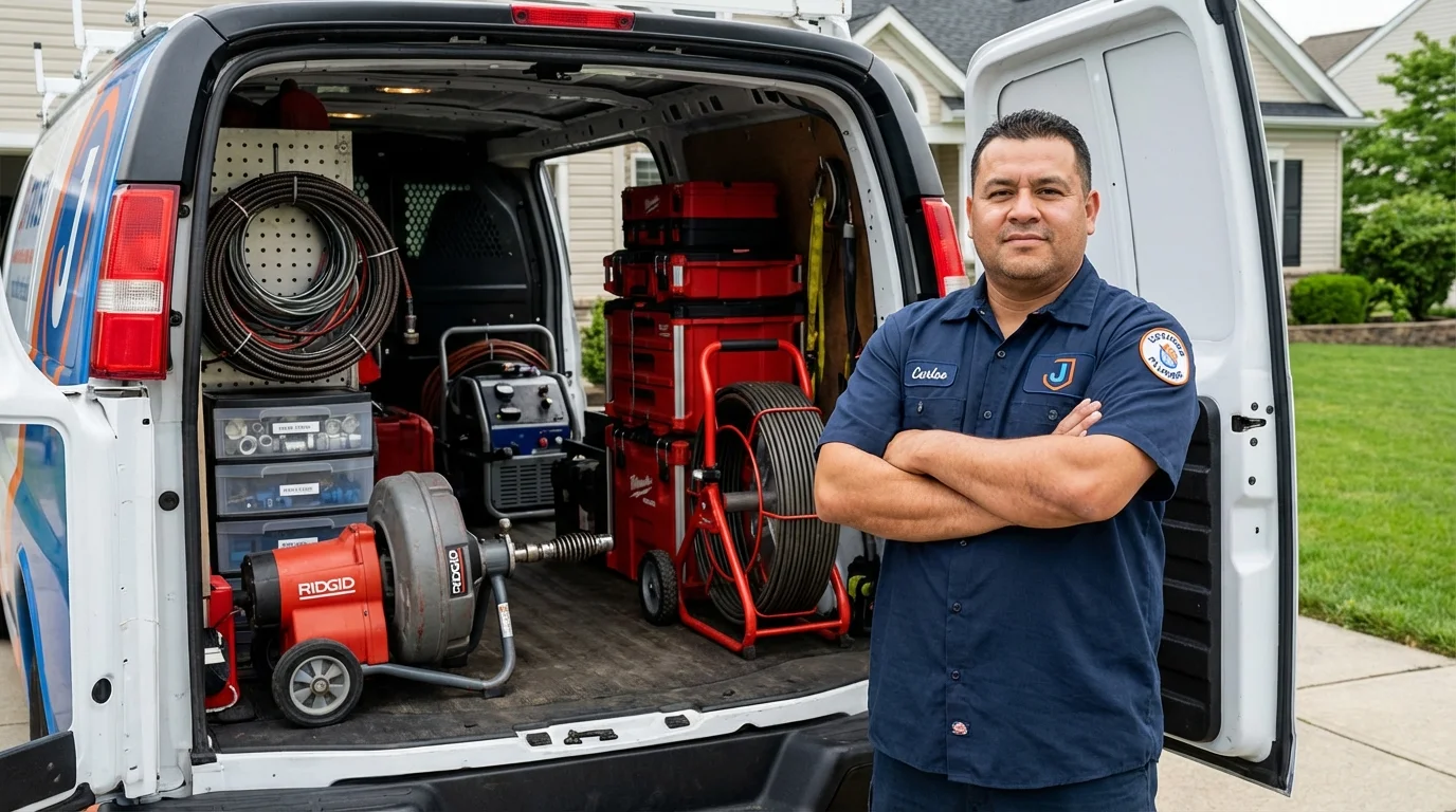 Professional drain cleaning equipment and Johns Plumbing LLC plumber in Clay City
