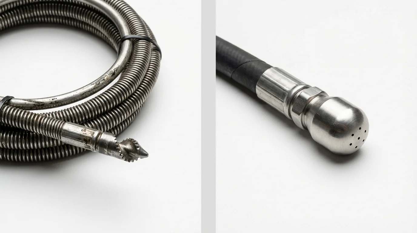 Drain snake cable and hydro jetting nozzle used for drain cleaning in Clay City, KY