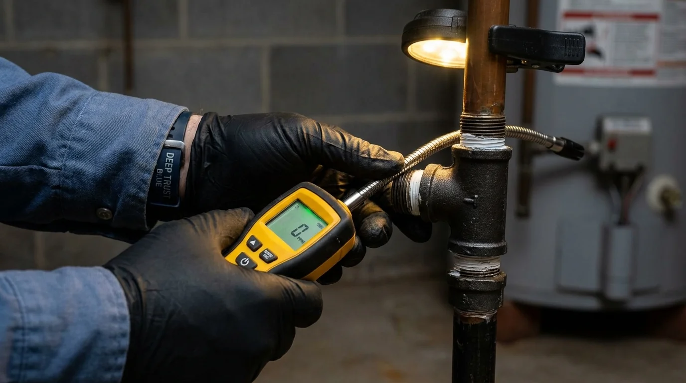Gas leak detection with electronic sniffer by Johns Plumbing LLC in Clay City