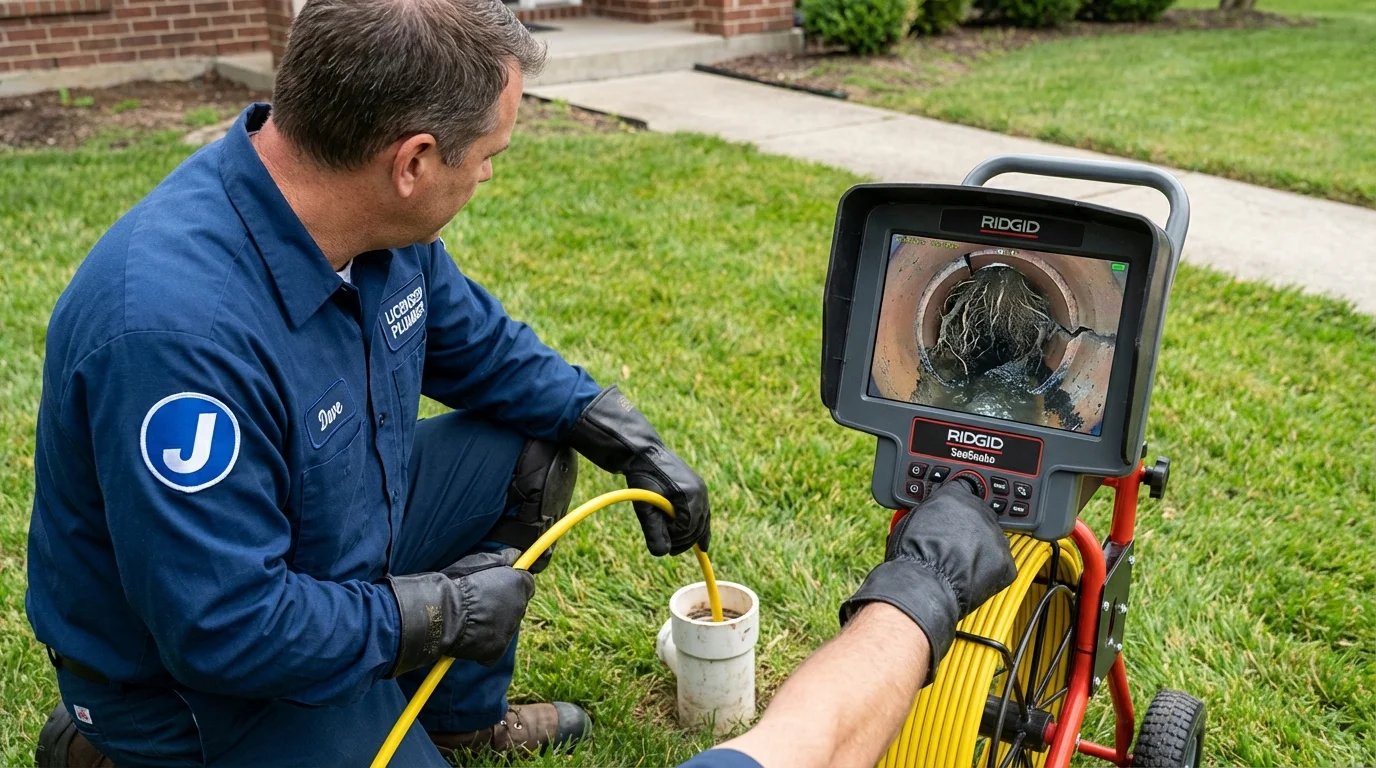 Sewer camera inspection being performed by Johns Plumbing LLC in Clay City