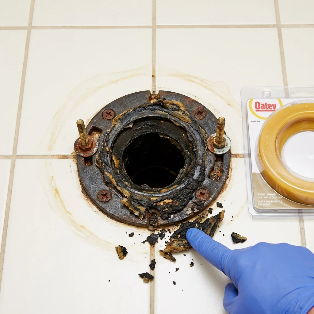 Failed wax ring showing water seepage at the base of a toilet in a Clay City, KY home