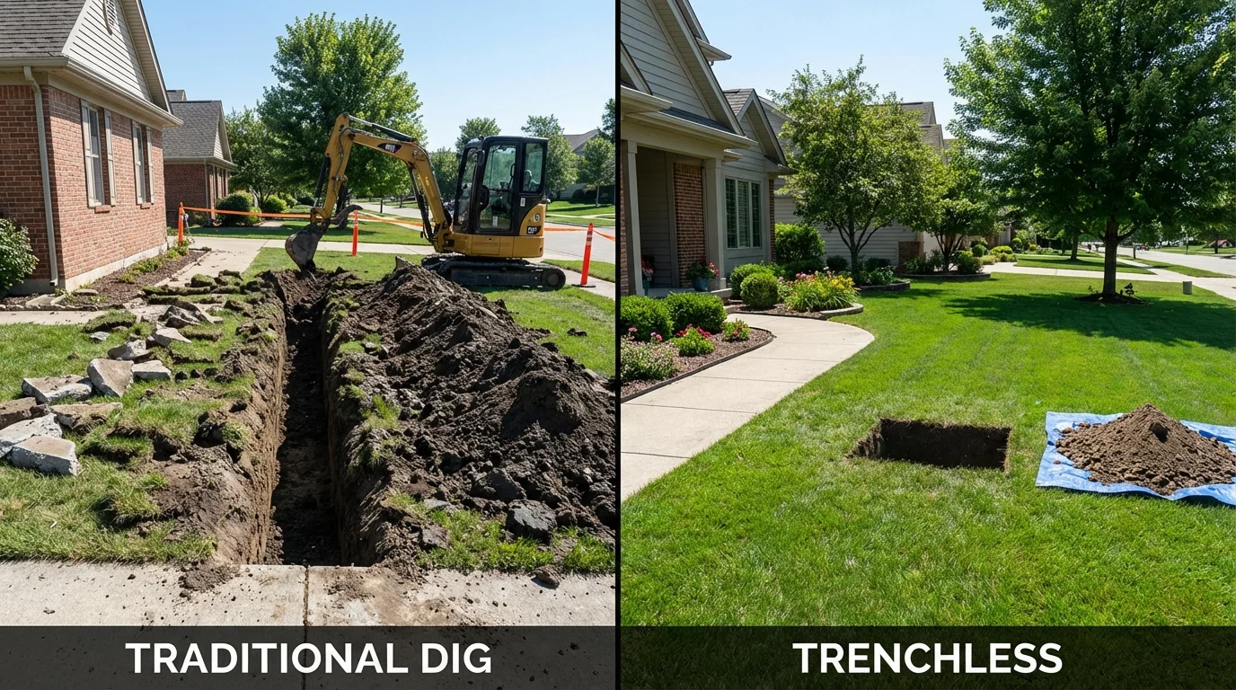 Trenchless sewer repair with minimal yard damage versus traditional excavation in Clay City, KY